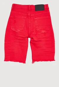 Boys Patch and Repair Frayed Denim Bermuda Shorts, Red, Size 16