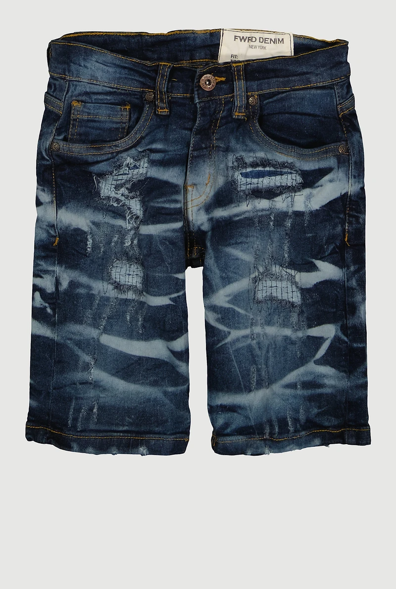 Boys Rip and Repair Whiskered Denim Shorts, Blue, Size 14