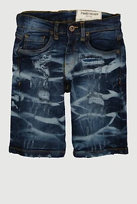 Boys Rip and Repair Whiskered Denim Shorts, Blue, Size 14