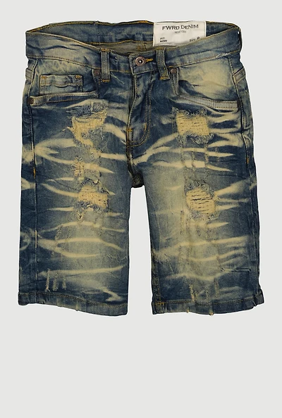 Boys Vintage Wash Whiskered Distressed Denim Shorts