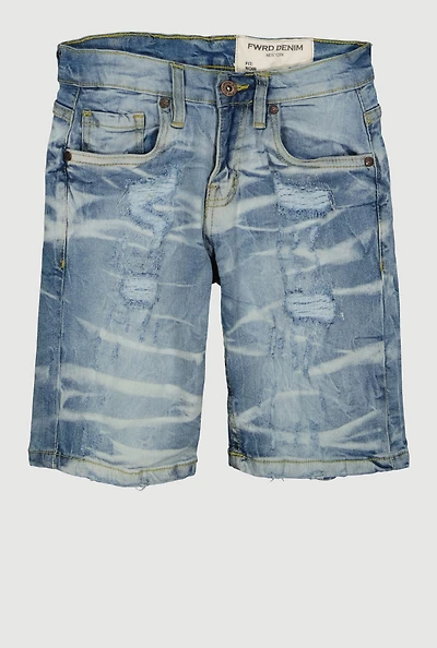 Boys Whiskered Distressed Denim Shorts, Blue, Size 12