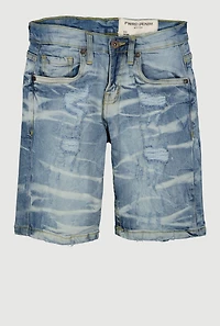 Boys Whiskered Distressed Denim Shorts, Blue, Size 12