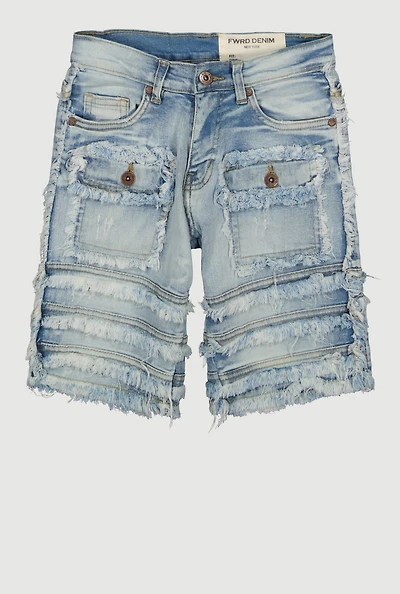 Boys Frayed Tiered Trim Denim Shorts