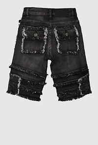 Boys Distressed Frayed Cargo Denim Shorts, Black, Size 16