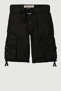 Boys Belted Cargo Pocket Shorts, Black, Size 12