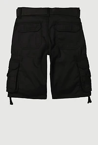 Boys Belted Cargo Pocket Shorts, Black, Size 12
