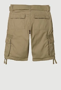 Boys Belted Tie Hem Cargo Shorts, Khaki, Size 14