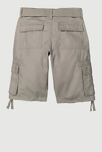 Boys Belted Tie Hem Cargo Pocket Shorts, Grey, Size 14