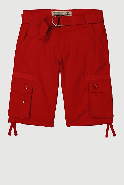 Boys Solid Belted Tie Hem Cargo Shorts