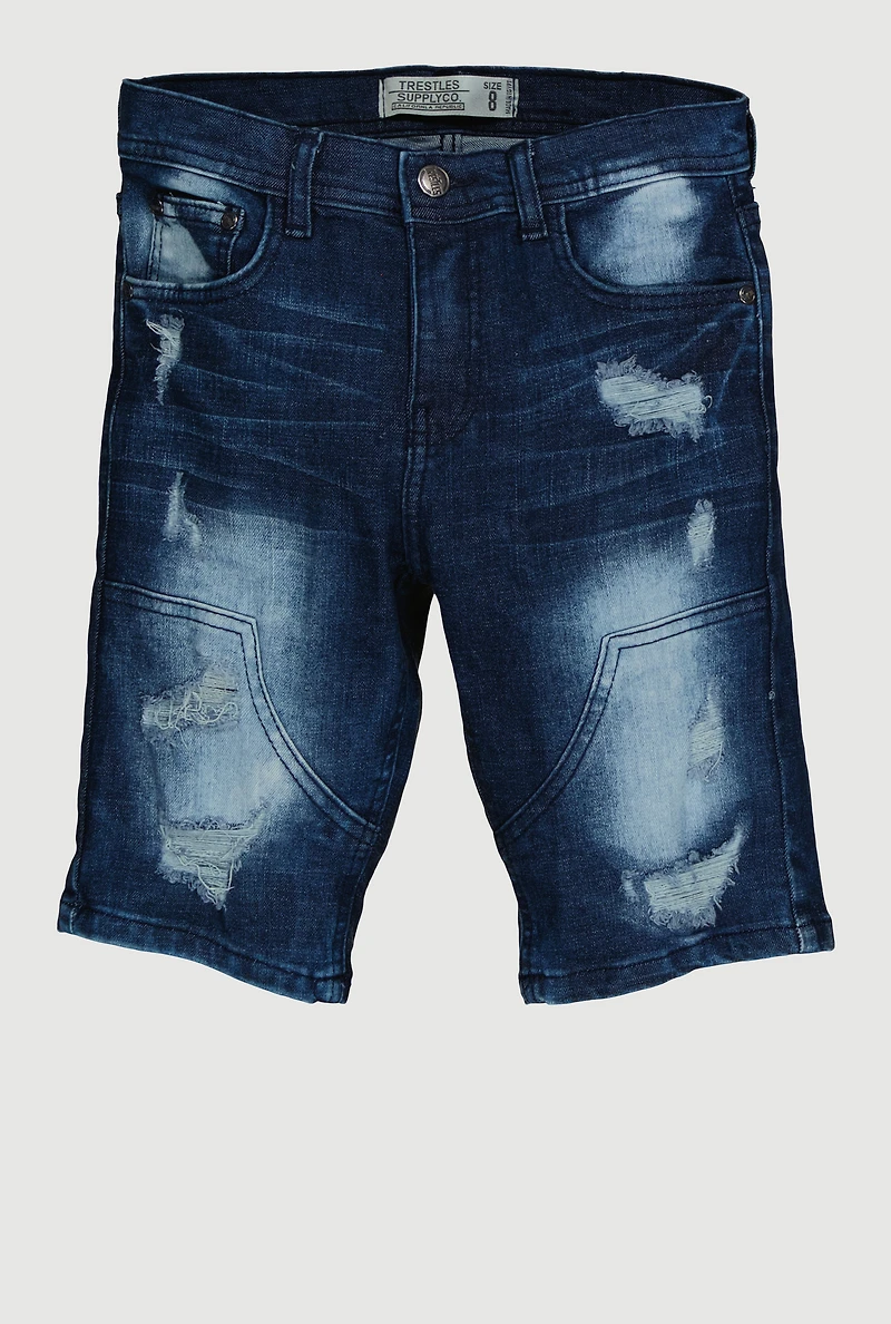 Boys Whiskered Distressed Denim Shorts