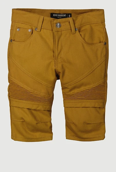 Boys Denim Solid Moto Shorts, Khaki, Size 12