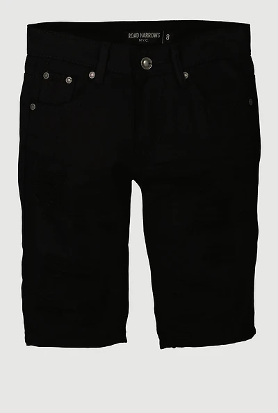 Boys Distressed Denim Shorts, Black, Size 16