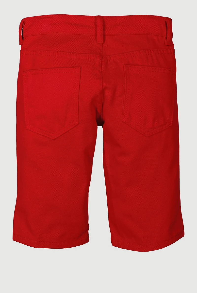 Boys Distressed Patch and Repair Frayed Shorts, Red, Size 12
