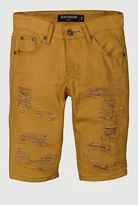 Boys Distressed Solid Denim Shorts, Brown, Size 12