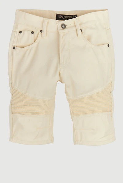 Boys Solid Denim Moto Shorts, Beige, Size 14