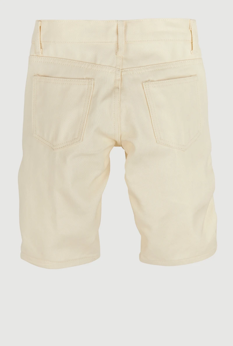 Boys Solid Denim Moto Shorts, Beige, Size 14