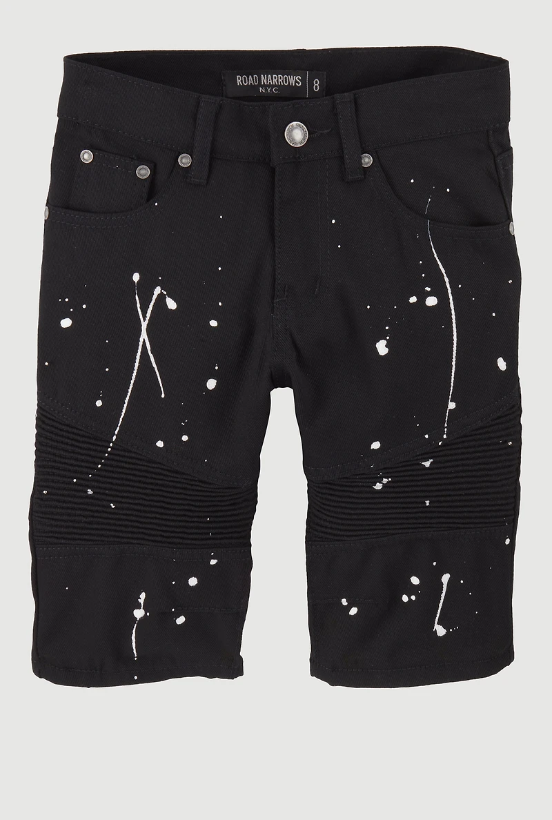 Boys Moto Paint Splatter Denim Shorts