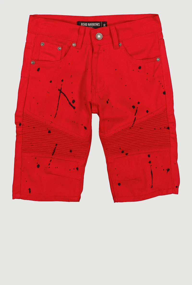 Boys Paint Splatter Denim Moto Shorts