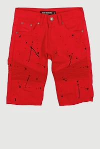 Boys Paint Splatter Denim Moto Shorts