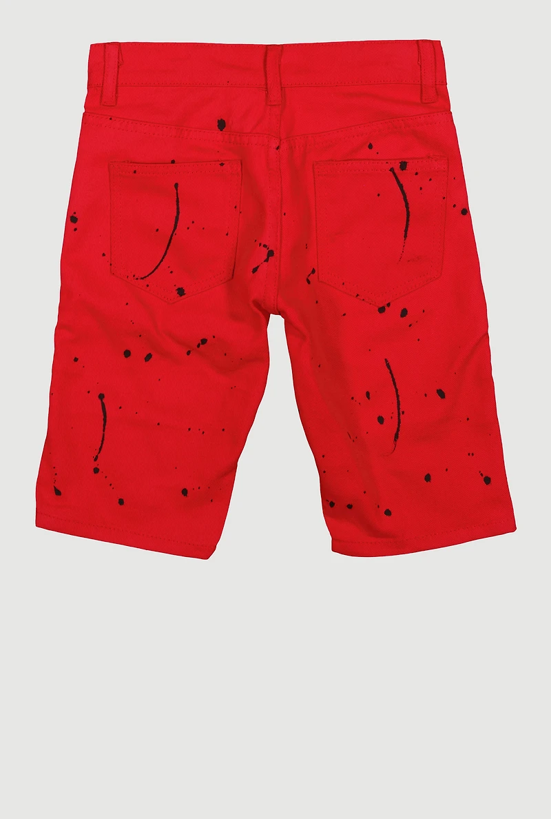 Boys Paint Splatter Denim Moto Shorts
