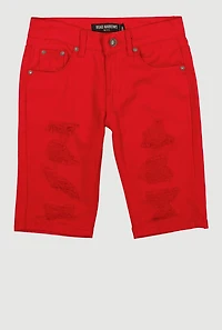 Boys Solid Distressed Denim Shorts
