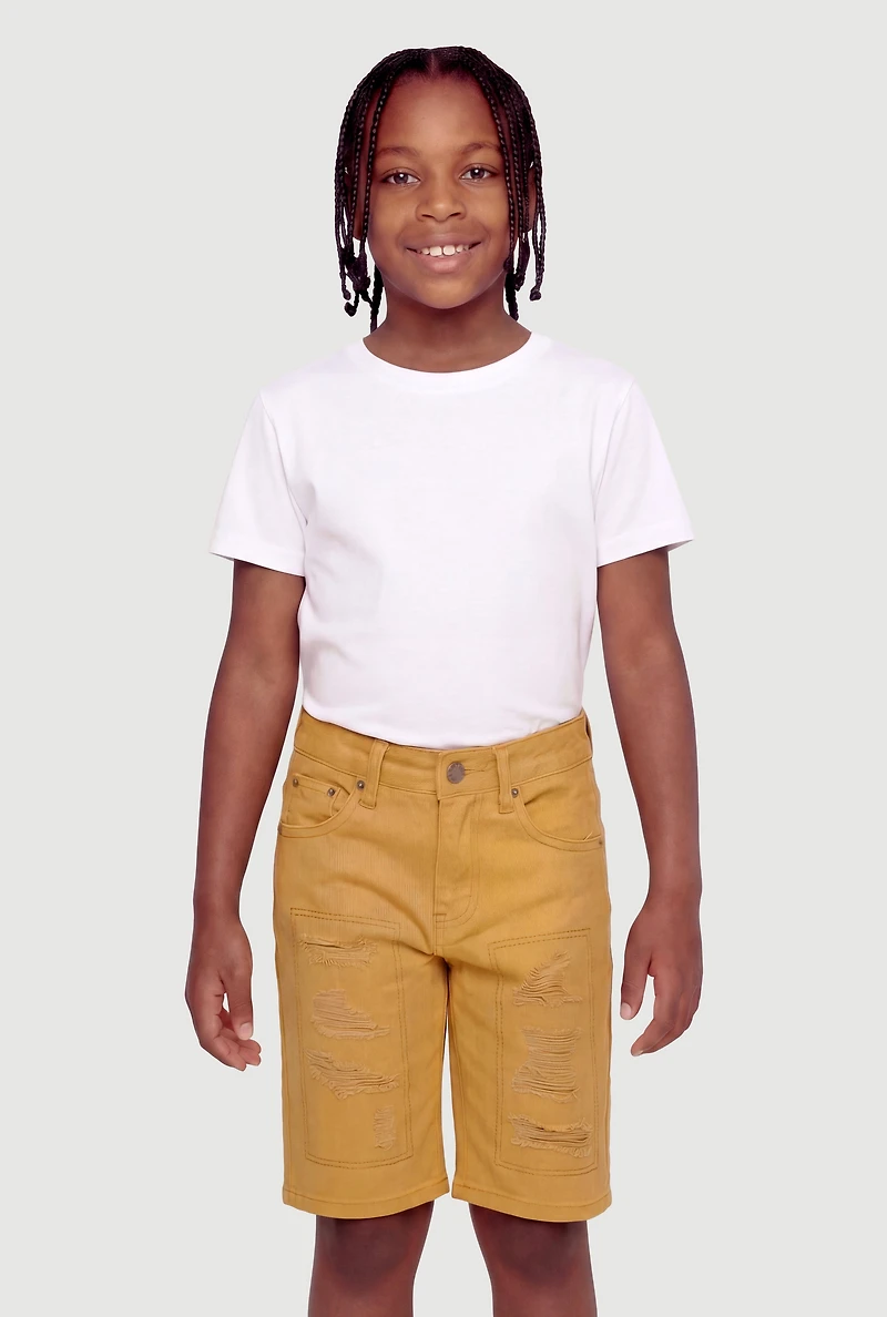 Boys Patch and Repaired Denim Shorts