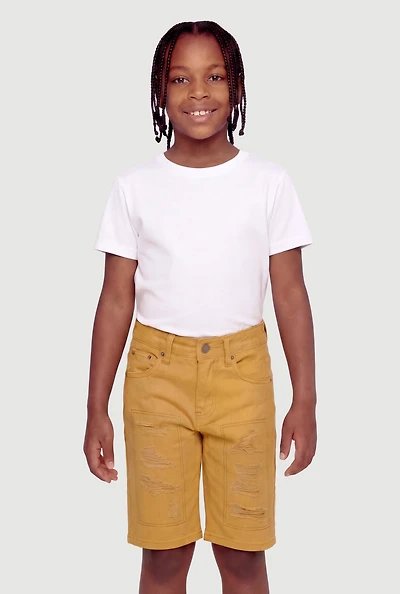 Boys Patch and Repaired Denim Shorts