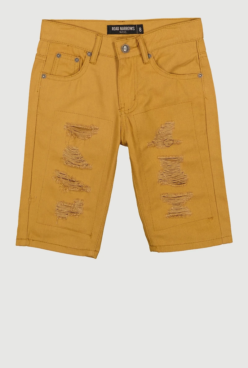 Boys Patch and Repaired Denim Shorts