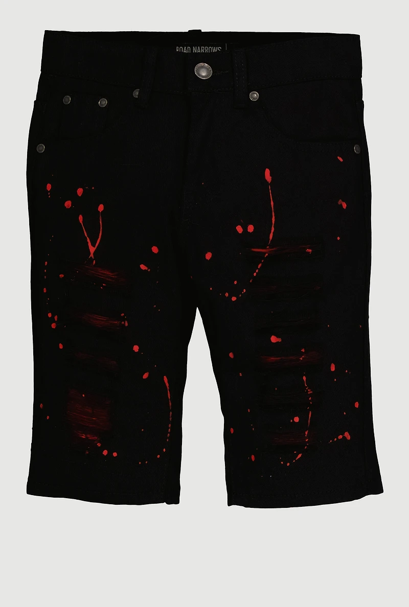 Boys Denim Paint Splatter Patch and Repair Bermuda Shorts