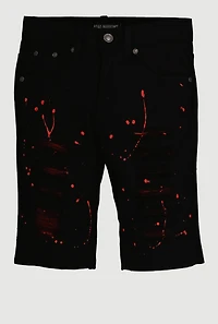 Boys Denim Paint Splatter Patch and Repair Bermuda Shorts