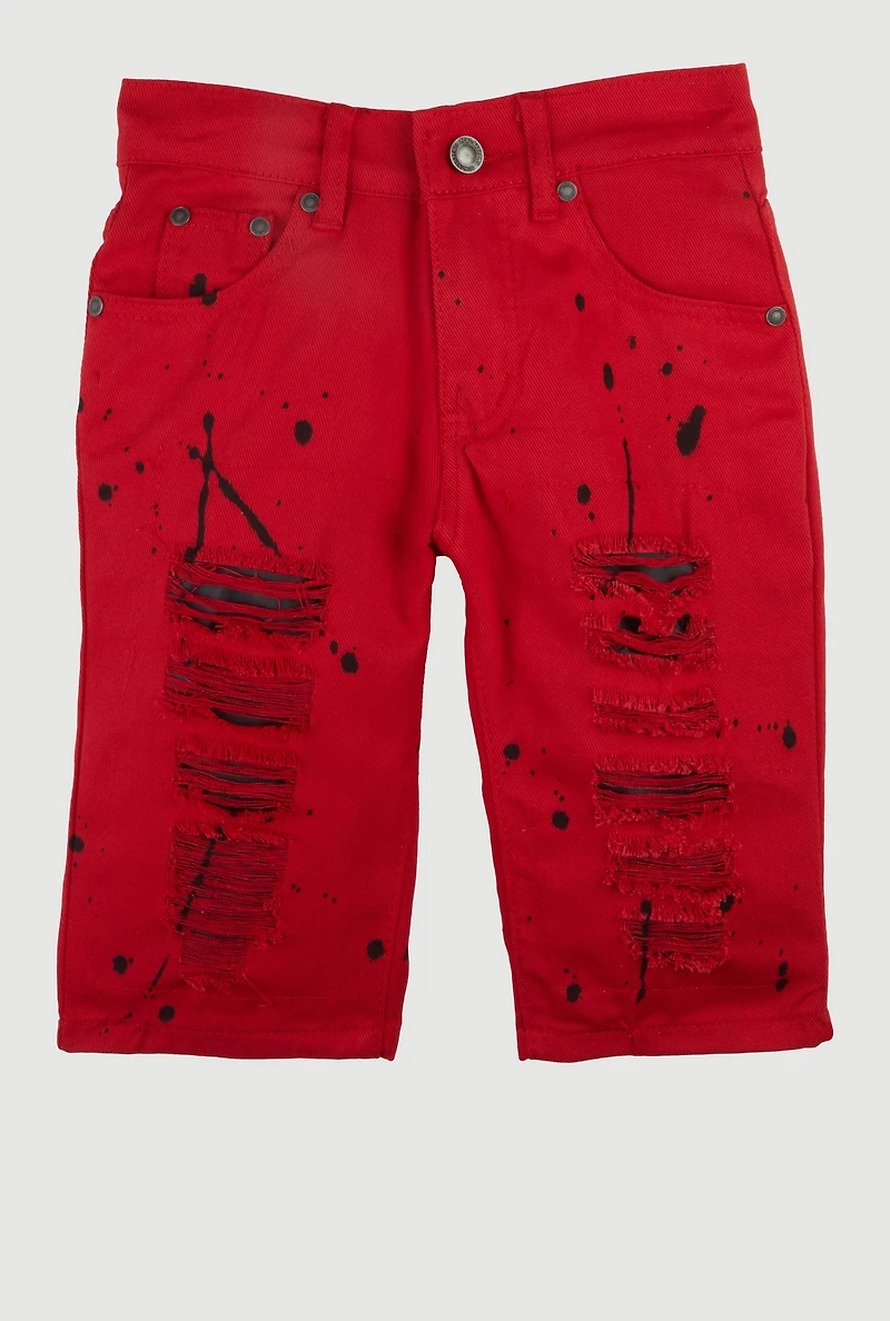 Boys Denim Paint Splatter Distressed Bermuda Shorts