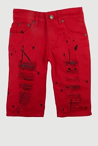 Boys Denim Paint Splatter Distressed Bermuda Shorts