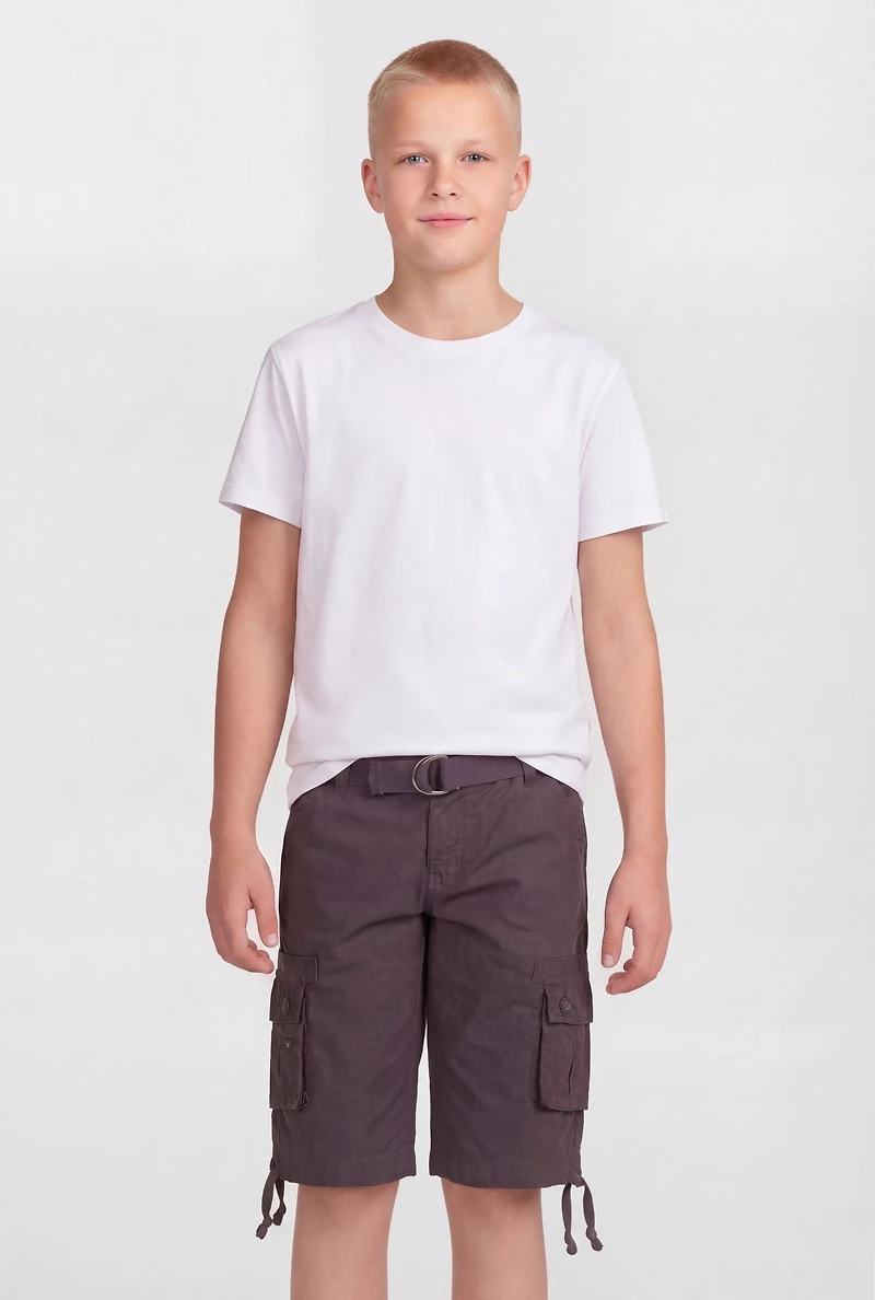 Boys Solid Cargo Shorts with Belt