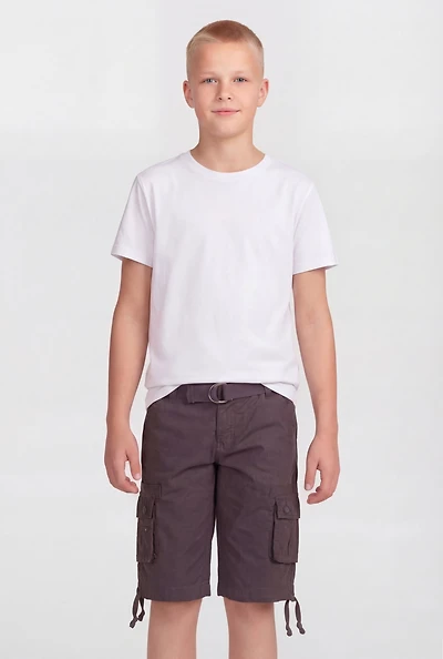 Boys Solid Cargo Shorts with Belt