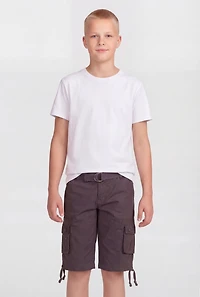 Boys Solid Cargo Shorts with Belt