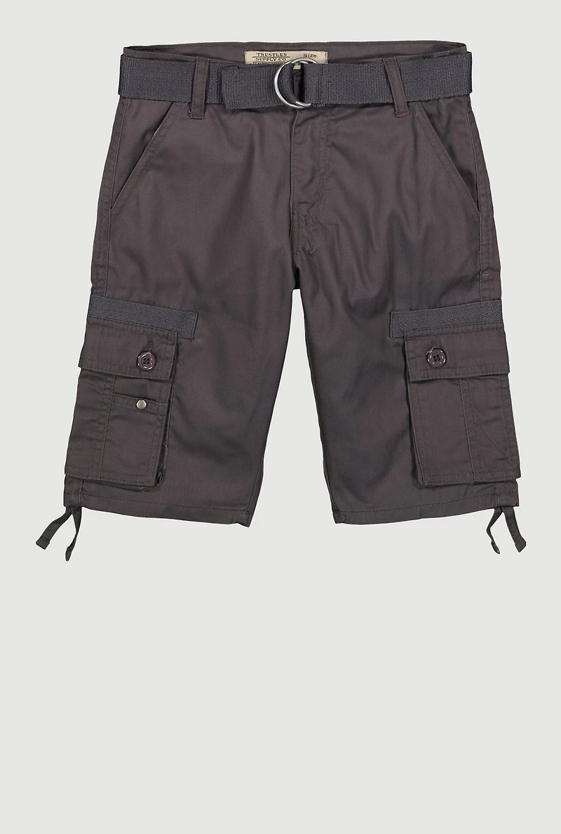 Boys Solid Cargo Shorts with Belt