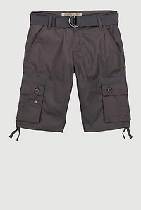 Boys Solid Cargo Shorts with Belt