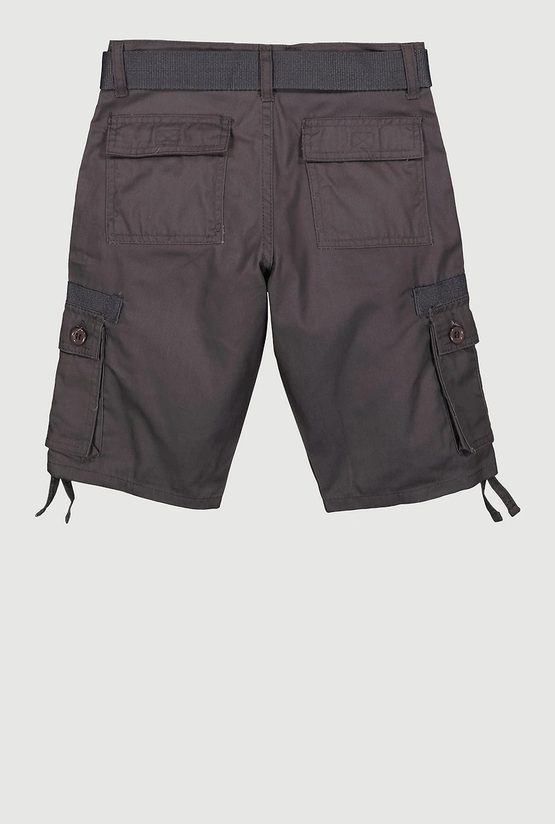 Boys Solid Cargo Shorts with Belt