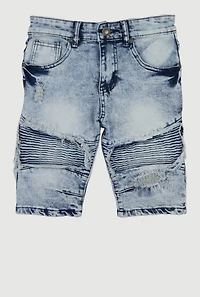 Boys Acid Wash Denim Frayed Moto Shorts