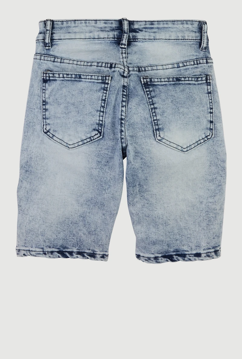 Boys Acid Wash Denim Frayed Moto Shorts