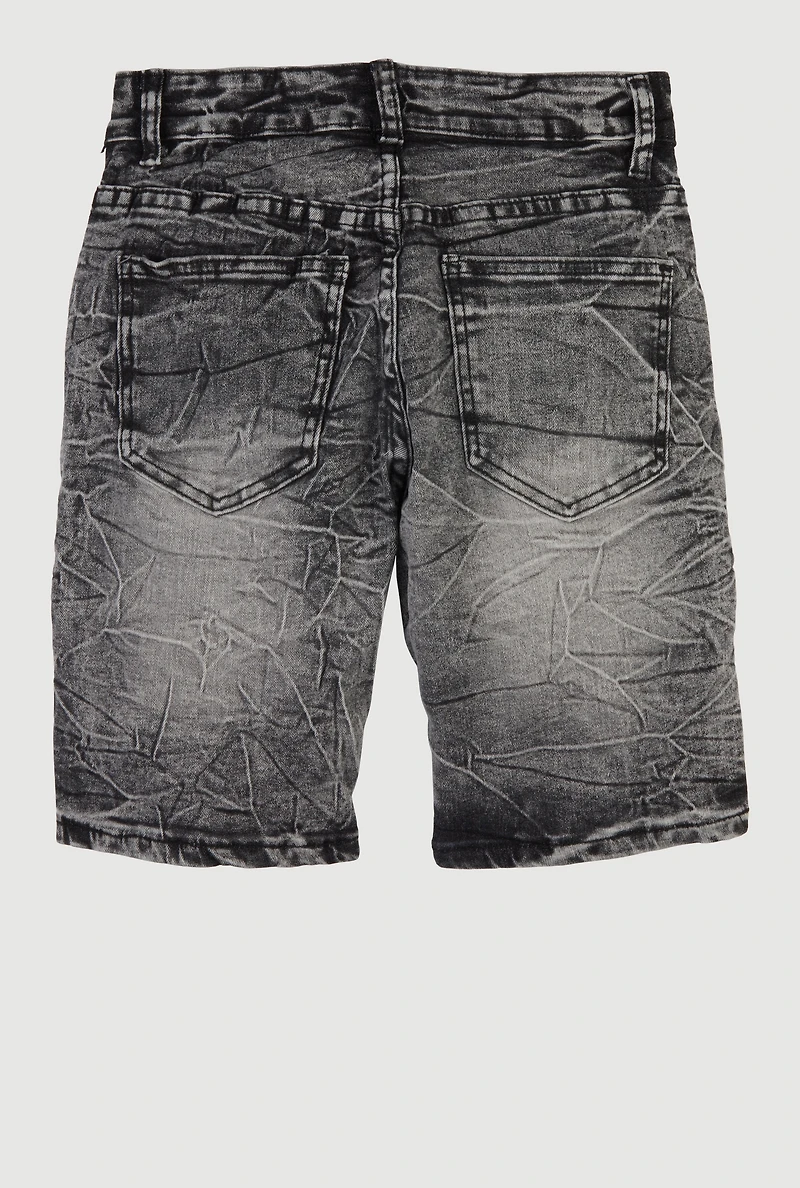 Boys Acid Wash Denim Distressed Moto Shorts