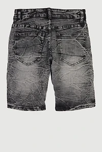 Boys Acid Wash Denim Distressed Moto Shorts