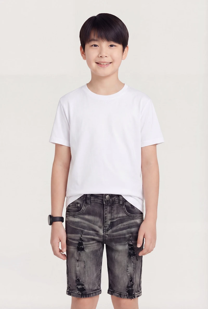 Boys Distressed Whiskered Denim Bermuda Shorts