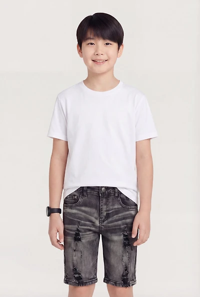 Boys Distressed Whiskered Denim Bermuda Shorts