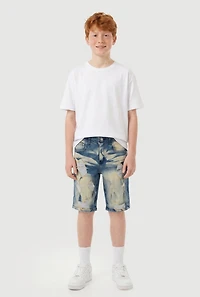 Boys Distressed Whiskered Acid Wash Denim Shorts