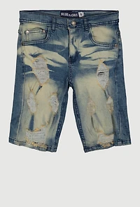 Boys Distressed Whiskered Acid Wash Denim Shorts