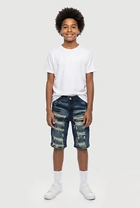 Boys Paint Splatter Whiskering Patterned Denim Shorts