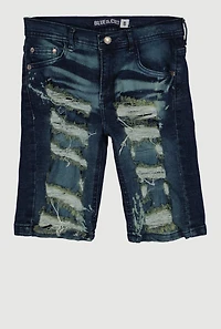 Boys Paint Splatter Whiskering Patterned Denim Shorts