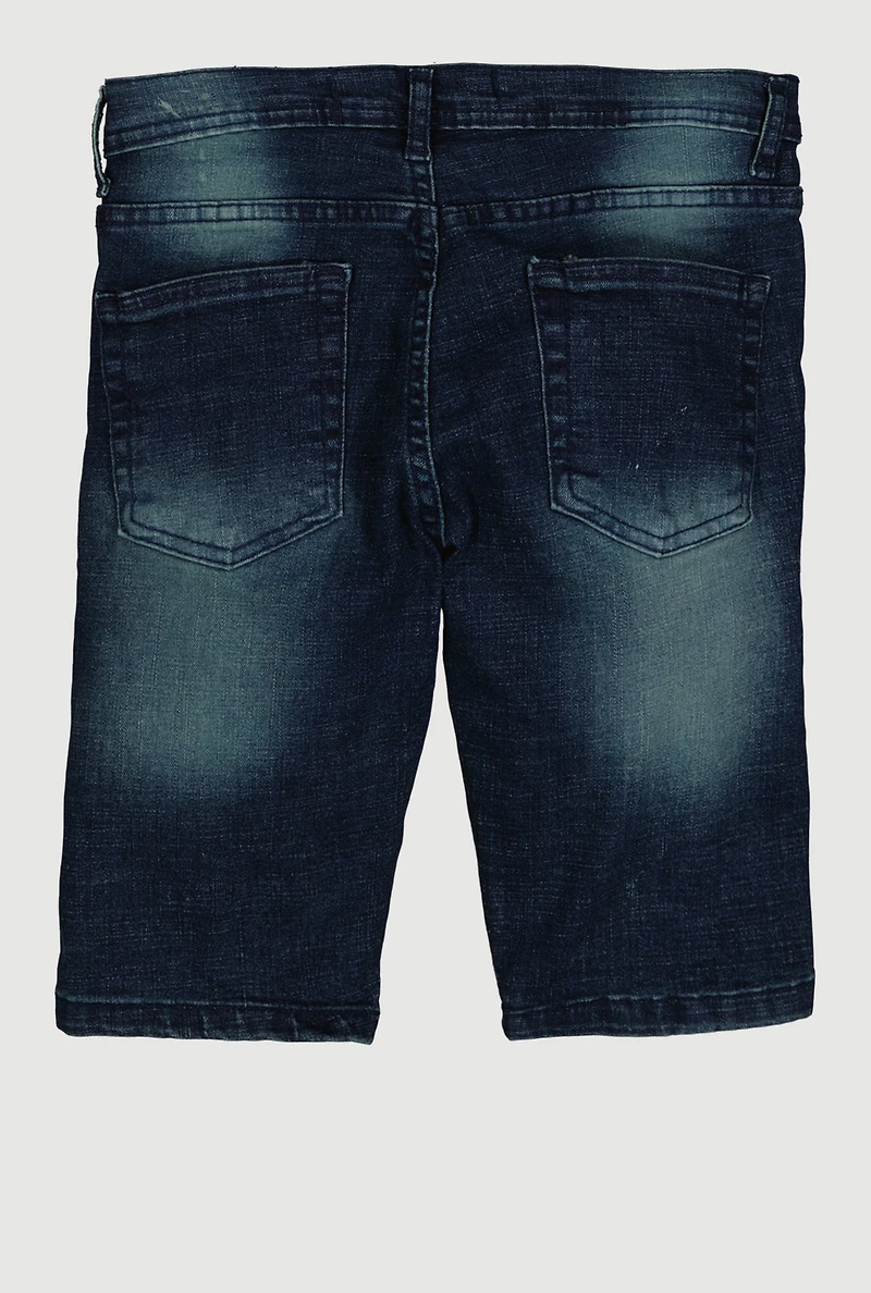 Boys Paint Splatter Whiskering Patterned Denim Shorts