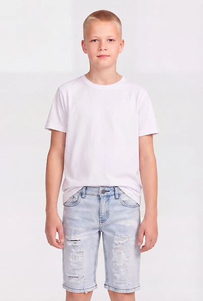 Boys Whiskered Distressed Stretchy Denim Shorts